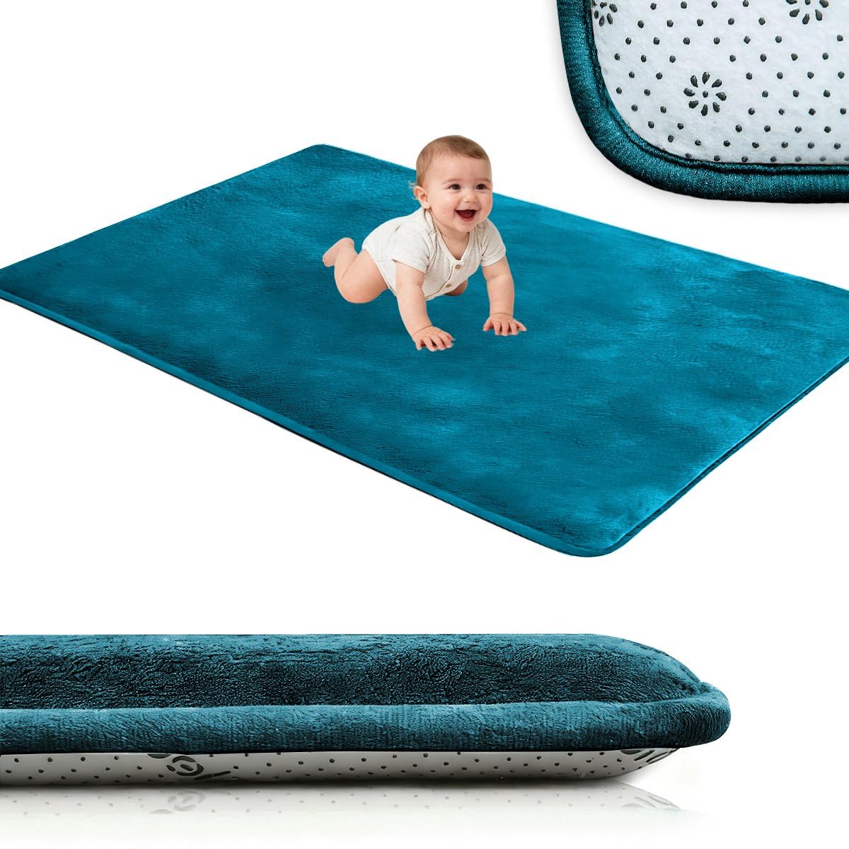 Voxirum Play Mat for Baby, Baby Crawl Mat, 3cm Kids Playmat, Large Baby Activity Play Mat for Tummy Time, Non-Slip Nursery Floor Mat for Toddlers, Infants, Kids Blue-green, 120 x 200 cm