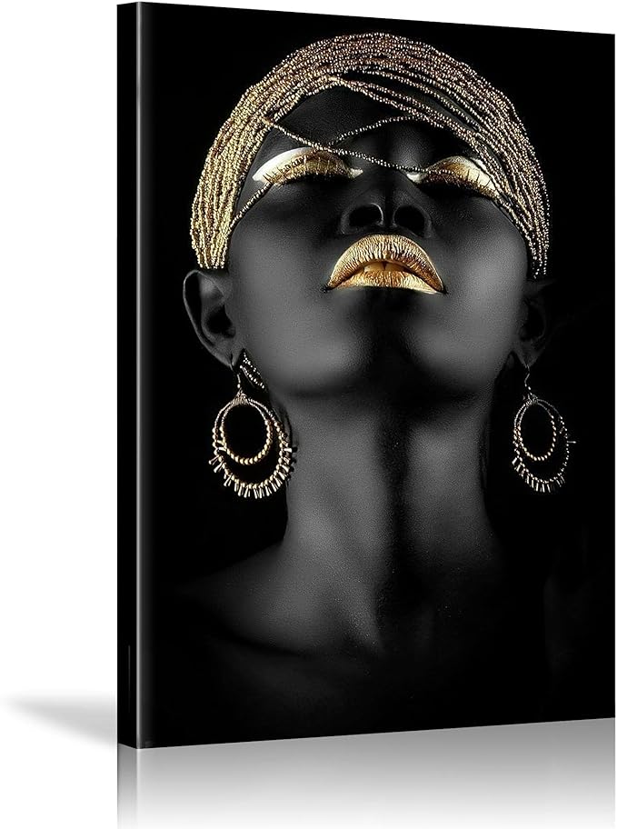 HYFBH African American Wall Art Black and Gold Women