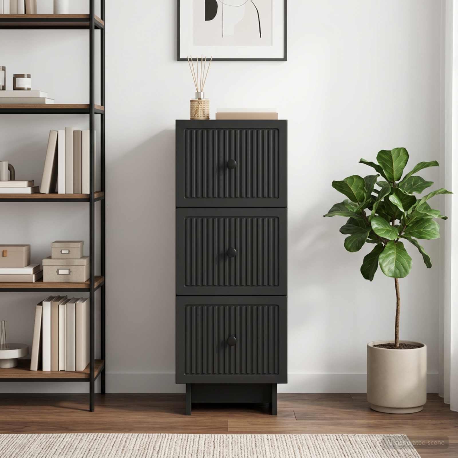 Armoire à Tiroirs Noire 33 x 34,5 x 90 cm Bois d'Ingénierie