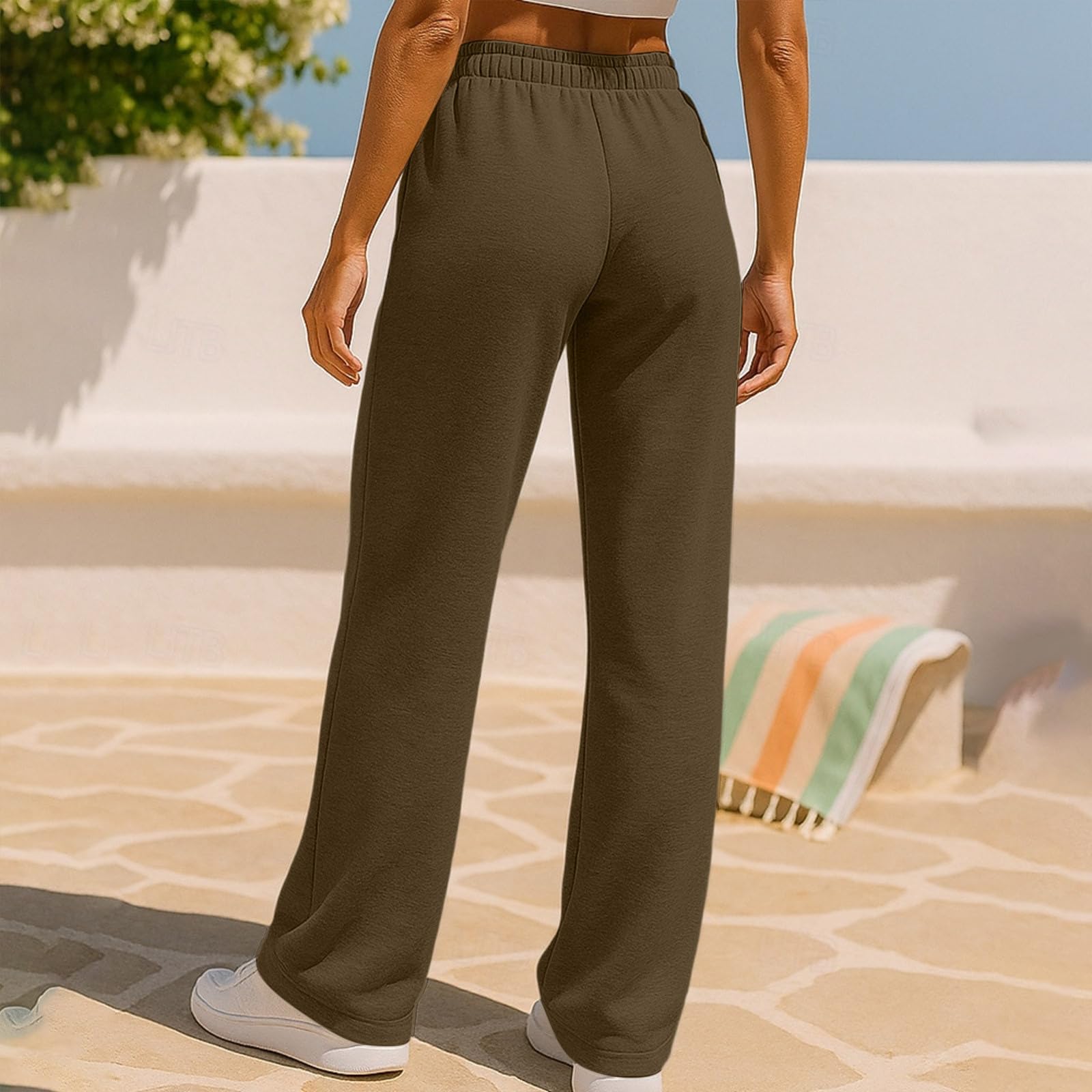 Generico Pantaloni da Jogging Donna Pantaloni Sportivi Vita Alta Comodi Pantalone a Gamba Larga Larghi e Morbidi Pantalone Baggy con Tasche Pants Lunghi con Coulisse Regolabile per Fitness Sport