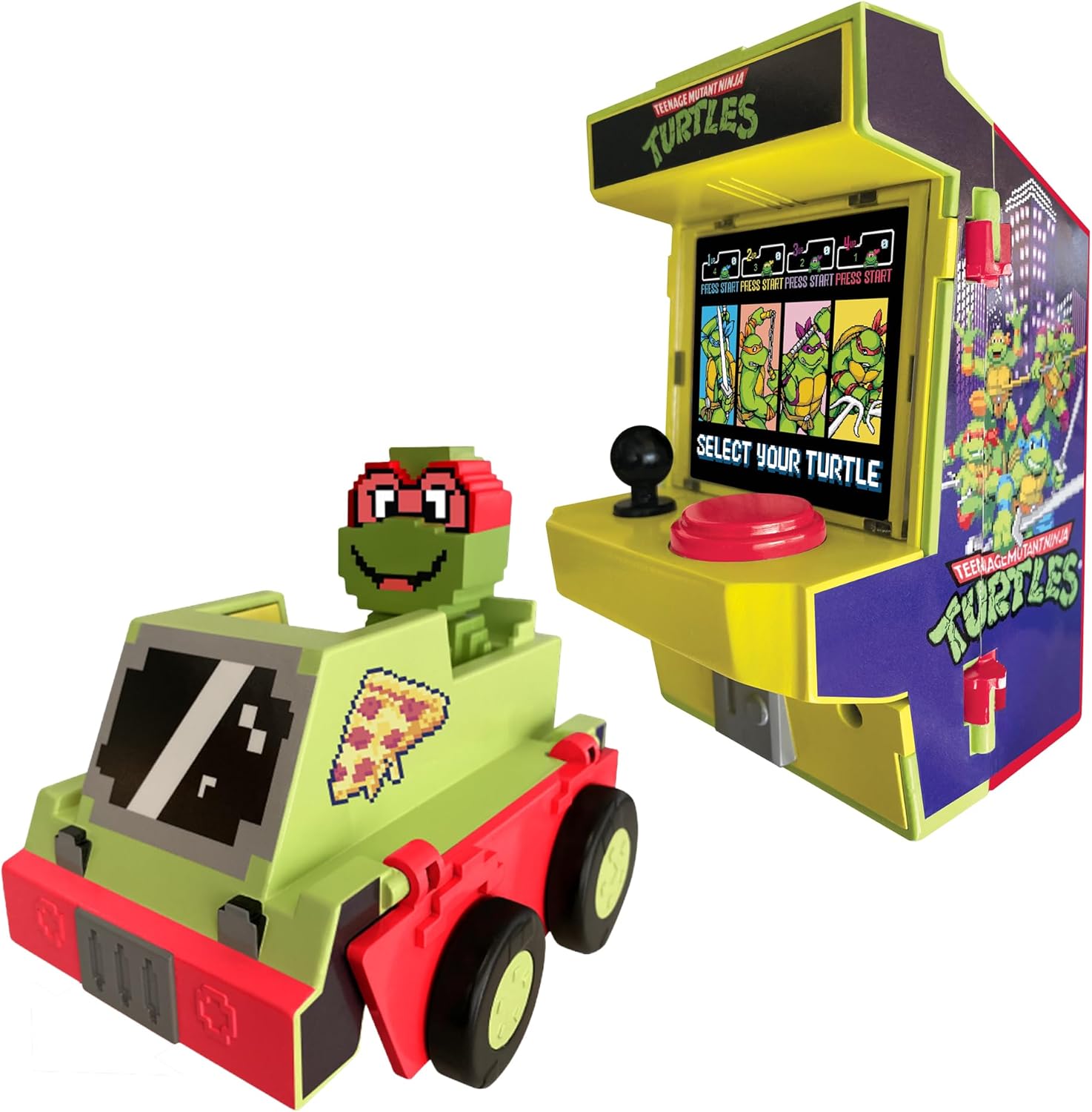Teenage Mutant Ninja Turtles Arcade Cruisers Raphael Edition, 2-in-1 Arcade Cabinet to Transforming Vehicle with Lights & Sounds and Dual-Screen Lenticular Display