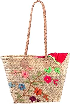 Amazon.com: Chic Basket Straw Tote Bag With Leather Handle
