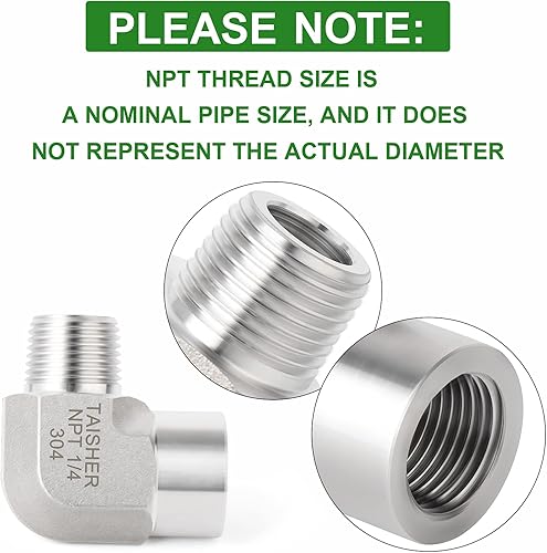 Miniatura 5 de TAISHER 2 Uds 304 acero inoxidable 90 grados Barstock Street codo, 14 pulgada NPT macho tubo a 14 pulgada NPT hembra 304 montaje de tubería