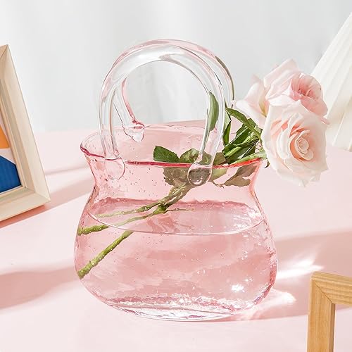 Miniatura 8 de Florero único para centros de mesa, florero estético de cristal para decoración de habitación de flores, bonito jarrón decorativo moderno de vidrio