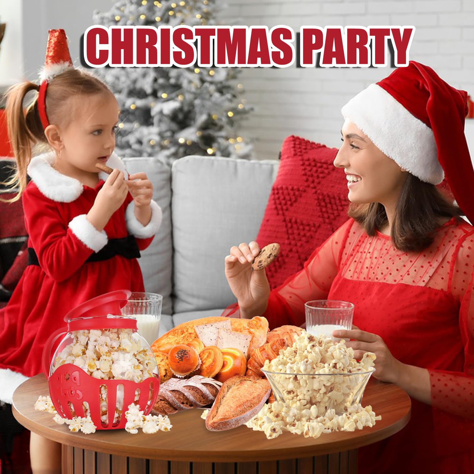 Ciotola per Popcorn per Microonde, Pop corn Microonde Vetro,Macchina Popcorn,Coperchi in 3 in 1 per Snack Salutari, per Raduni, Feste, Picnic, Rosso, Pentola a Microonde Aria Popcorn Spuntino