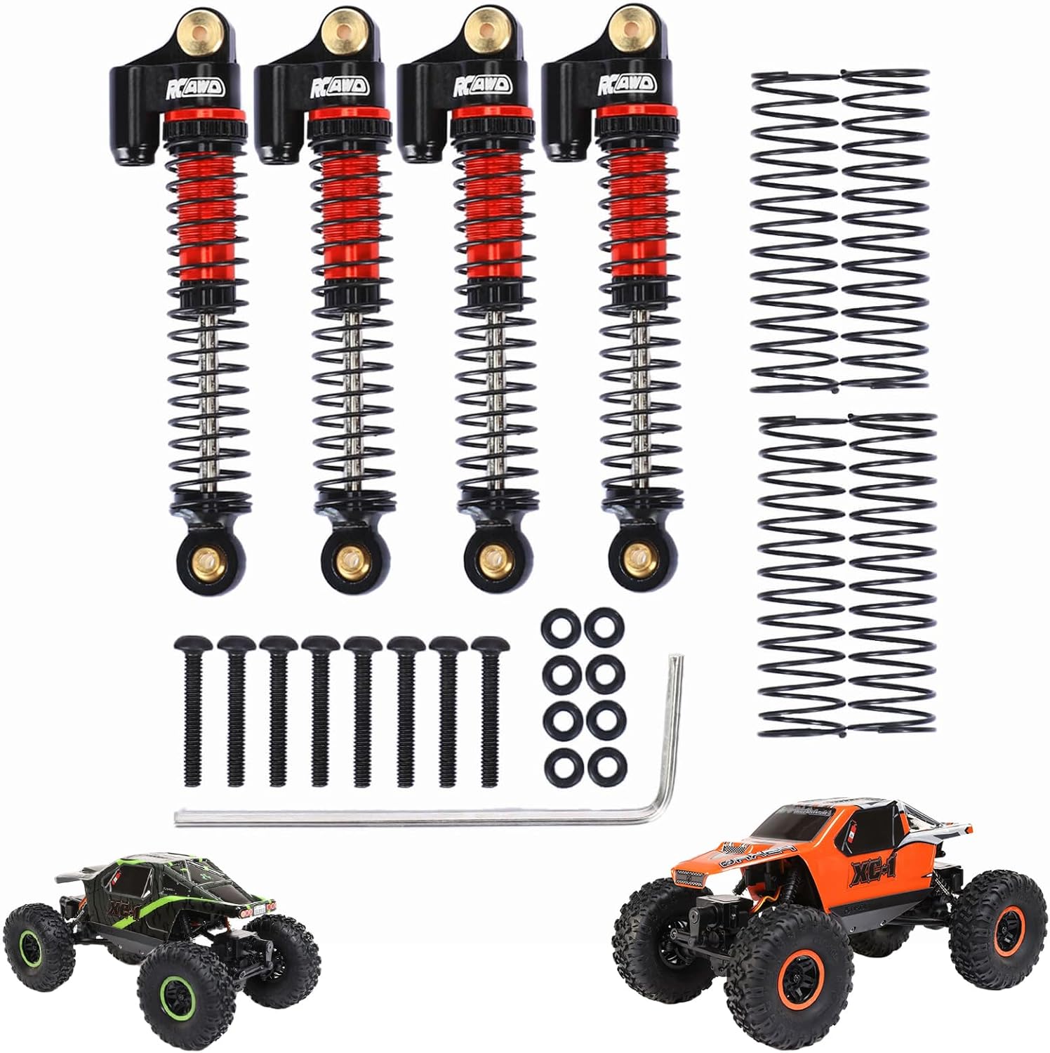 RCAWD Upgrades for Axial AX24 XC-1 4WS Shock Absorber with Extra Springs Parts, Aluminum Front Rear RC Shocks Damper for 1/24 AXI00003 Black