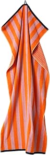herzbach home Badetuch Good Vibes 80 x 180 cm | Großes, weiches & saugstarkes Strandtuch im gestreiften Design | 100% feinste Baumwolle | Sommerlich bunt (Mandarin/Rosa)