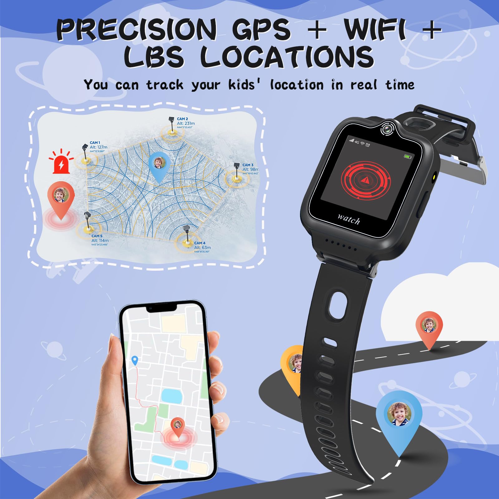 jianyana Smartwatch Kinder mit GPS und Telefon 4G, 360 Grad Drehung Smart Watch 4G WiFi Videoanruf SOS SMS Musik-Player Kamera Wecker, Geburtstags Weihnachts Geschenk für Jungen und Mädchen