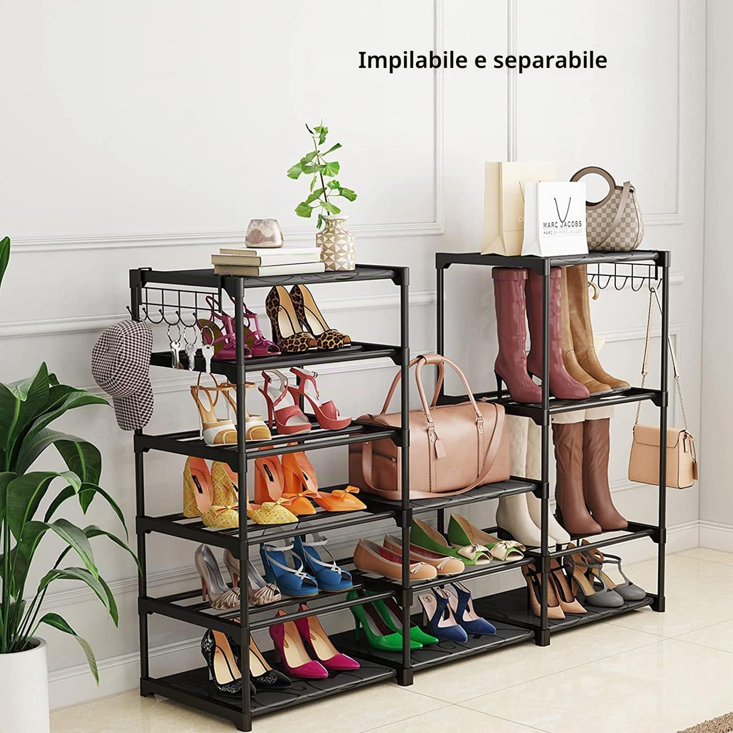 FINEW Scarpiera con 8 ripiani, portascarpe in metallo sottile, può contenere 26-30 paia di scarpe e stivali, nero scaffale per soggiorno, camera da letto, corridoio, ingresso, spogliatoi