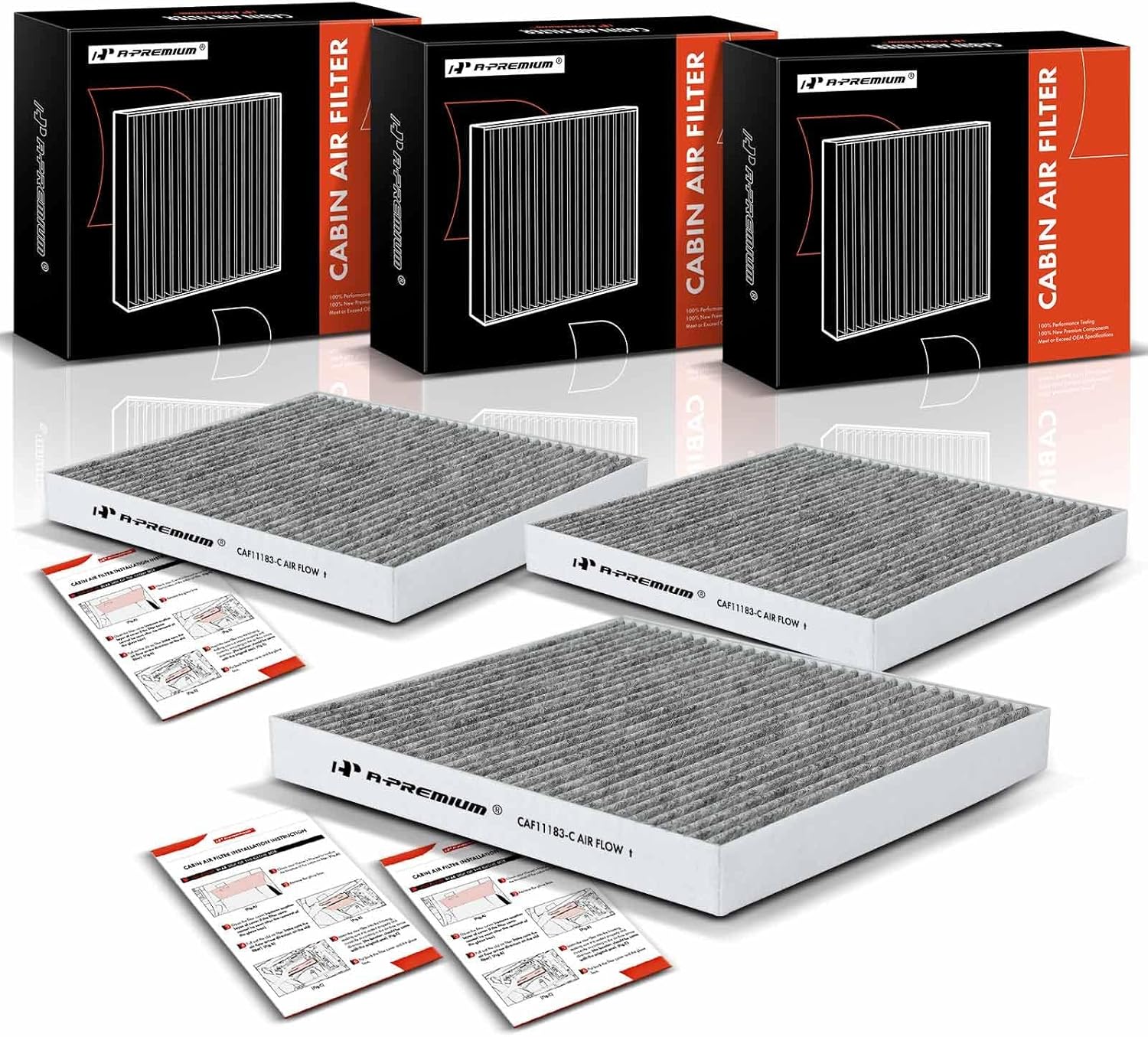 A-Premium 3-PC Cabin Air Filter with Activated Carbon Compatible with Jeep Grand Cherokee 2011-2014/2016-2017/2019-2021, Grand Cherokee WK 2022-2022 & Dodge Durango 2011-2022, Replace# 68079487AA