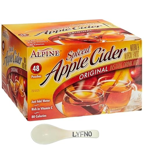 Alpine Spiced Apple Cider Original (48 Pouches) 0.74 OZ Each - Alpine Apple Cider (Lyfno Trademark Spoon Included)