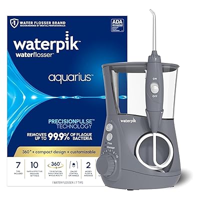 Waterpik Aquarius Water Flosser For Teeth Cleaning, Gums, Braces, Dental Care, Electric Power With 10 Settings, 7 Tips For Multiple Users And Needs, ADA Accepted, Black WP-662, Packaging May Vary