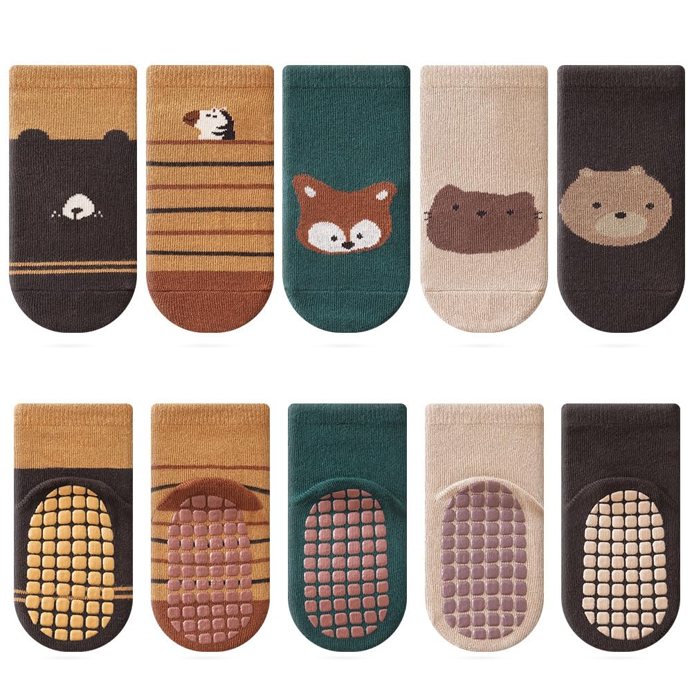 Kyopp 5/10 Paar Socken Baby Kleinkinder ABS rutschfeste Socks Stoppersocken | Tiermotive Stoppersocken Baumwolle Crew Socks ABS Babysocken