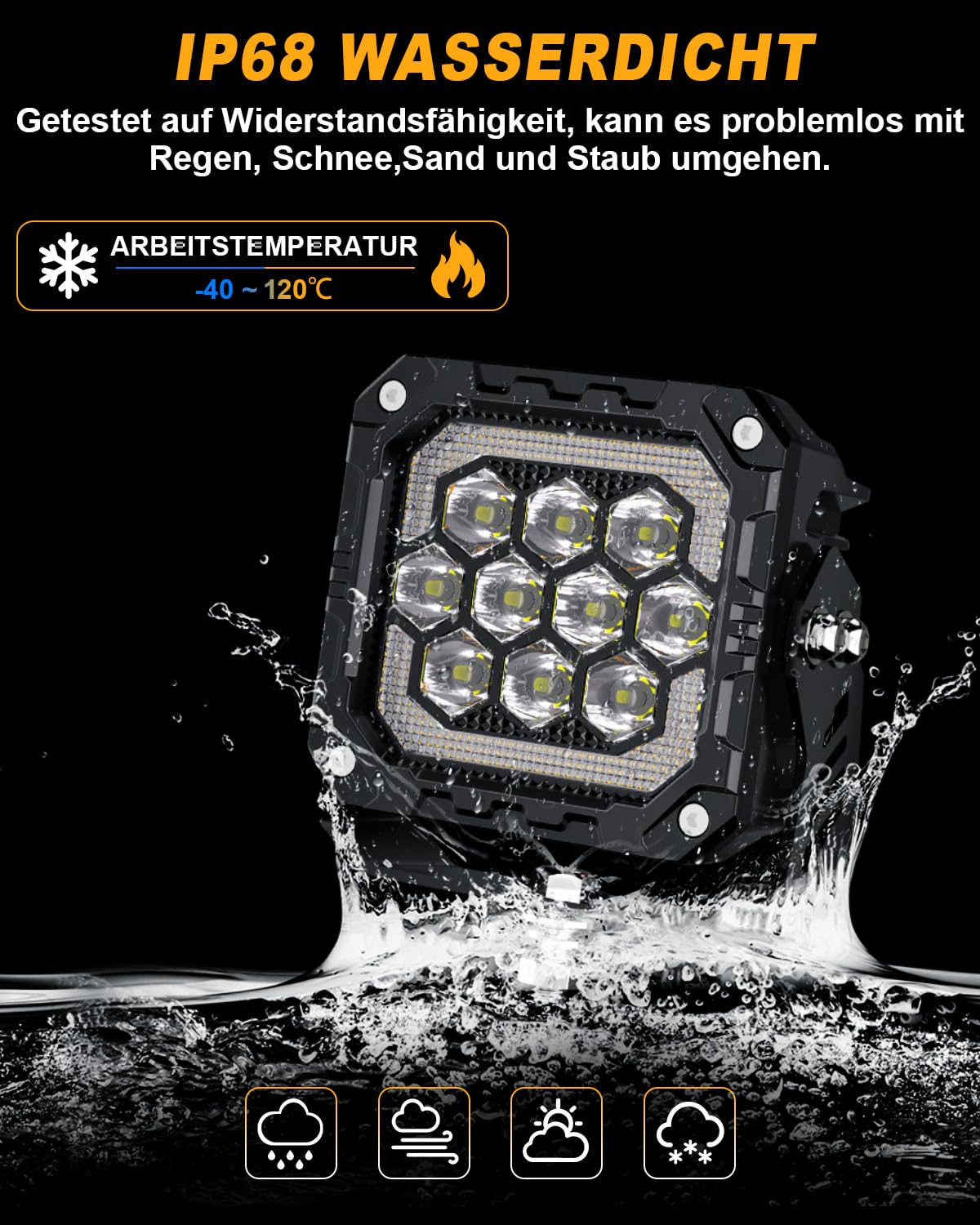 AnTom 2 Stück LED Arbeitsscheinwerfer 12V/24V mit ECE Zulassung, Rückfahrscheinwerfer für Traktor, Bagger, LKW, Zusatzscheinwerfer wasserdicht IP68, Arbeitslicht für Landwirtschaft & Offroad