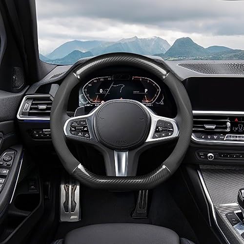 Miniatura 2 de Ergocar Funda antideslizante para volante de automóvil, protector deportivo en forma de D, fibra de carbono y piel sintética, universal para