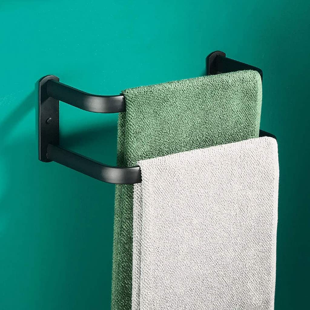 Multi-layer Dislocation Towel Rack Holder Wall Mounted Space Aluminum Towel Rail Towel Bar Stands for Bathroom Hotel Kitchen Black Double layer 30CM