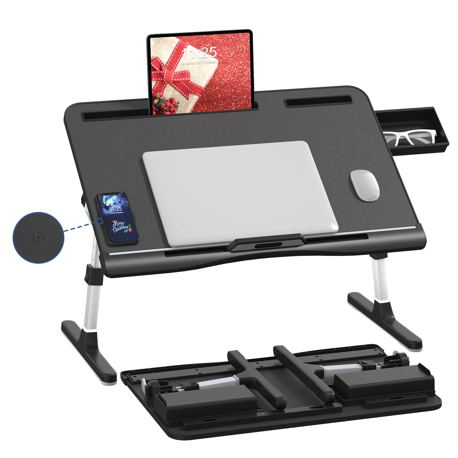 Buy KLEAR Recharge Laptop Table,Bed Table, Lap Tray,Lap Desk,Adjustable Folding Bed Desk,with