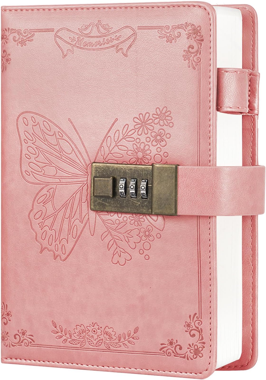 Billtigif Diary with Lock, Journal for Women Girls, Vintage Lock Journal Refillable Personal Locking Notebook Secret Journal with Combination Lock, 5.3'' x 7.8'' (Pink)