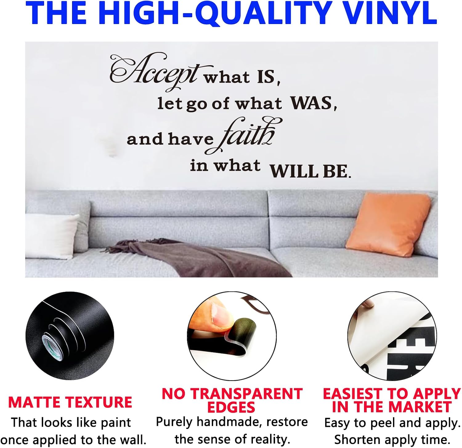Inspirational Quotes Family Wall Stickers: Home Living Room Bedroom Vinyl Art Wall Decals - Kitchen Door Wall Decor - Accept What is Let Go of What was 21" X 11" thumbnail