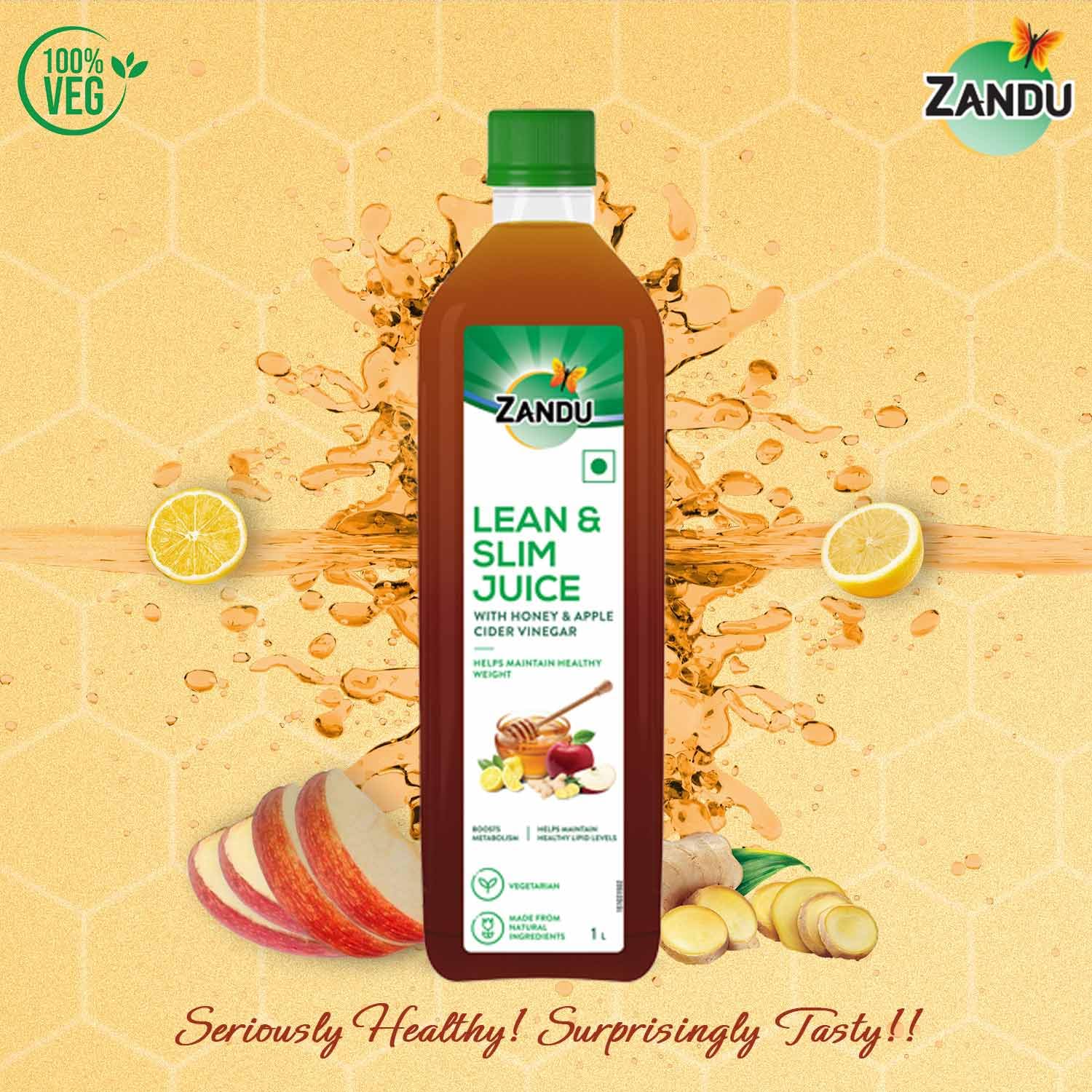 Zandu Lean & Slim Juice 1 Litre With Honey & Apple Cider Vinegar, Helps Maintain Healthy Weight & Boosts Metabolism|100% Ayurvedic And Natural - Image 2 thumbnail