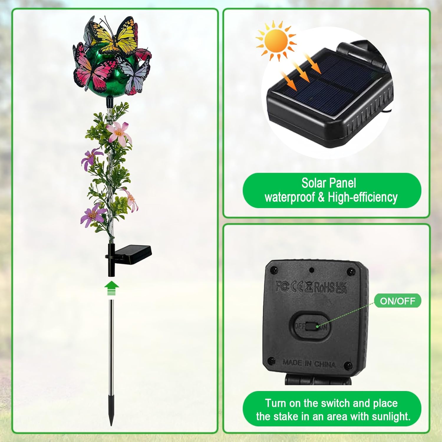 Solar Lights Outdoor Pathway,2 Pack Butterfly with Ball Garden Stakes,Colorful Twinkle Fairy Lights Decorations Outdoor for Yard,Lawn,Spring