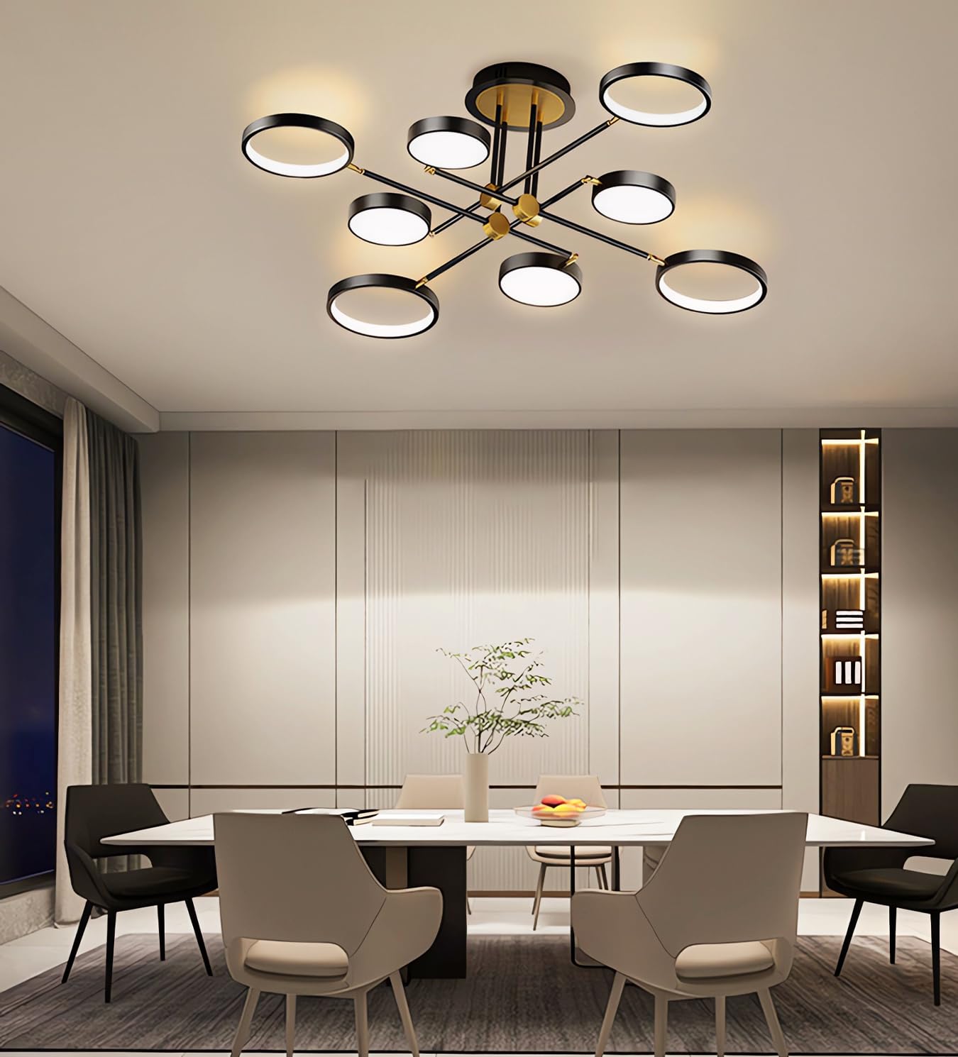 Lampa sufitowa LED 8-pierścieniowa Okrągłe lampy sufitowe Nowoczesne oświetlenie salonu Lampy sufitowe z funkcją ściemniania i pilotem 96 W, 3000 K-6000 K do jadalni, sypialni (Czarny, 8 pierścieni)