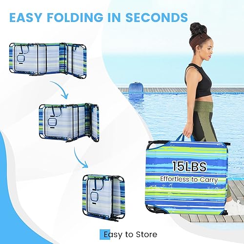 Miniatura 8 de GYMAX Silla bronceadora, silla de playa de 350 libras con orificio facial, almohada lavable y correa de transporte, tumbona plegable ajustable,