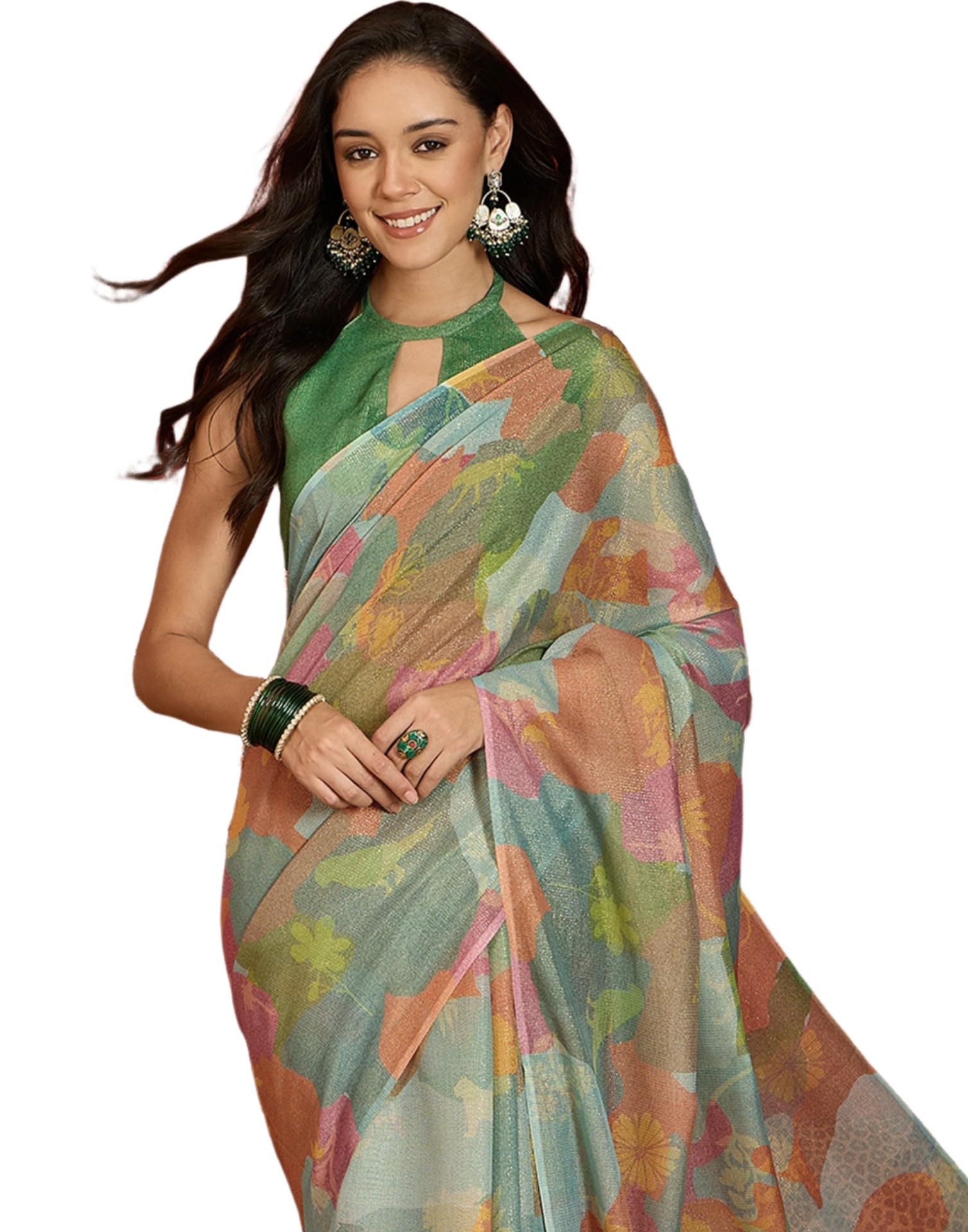 siril Women's Digital Printed Shimmer Linen Saree with Tassels-picture-16