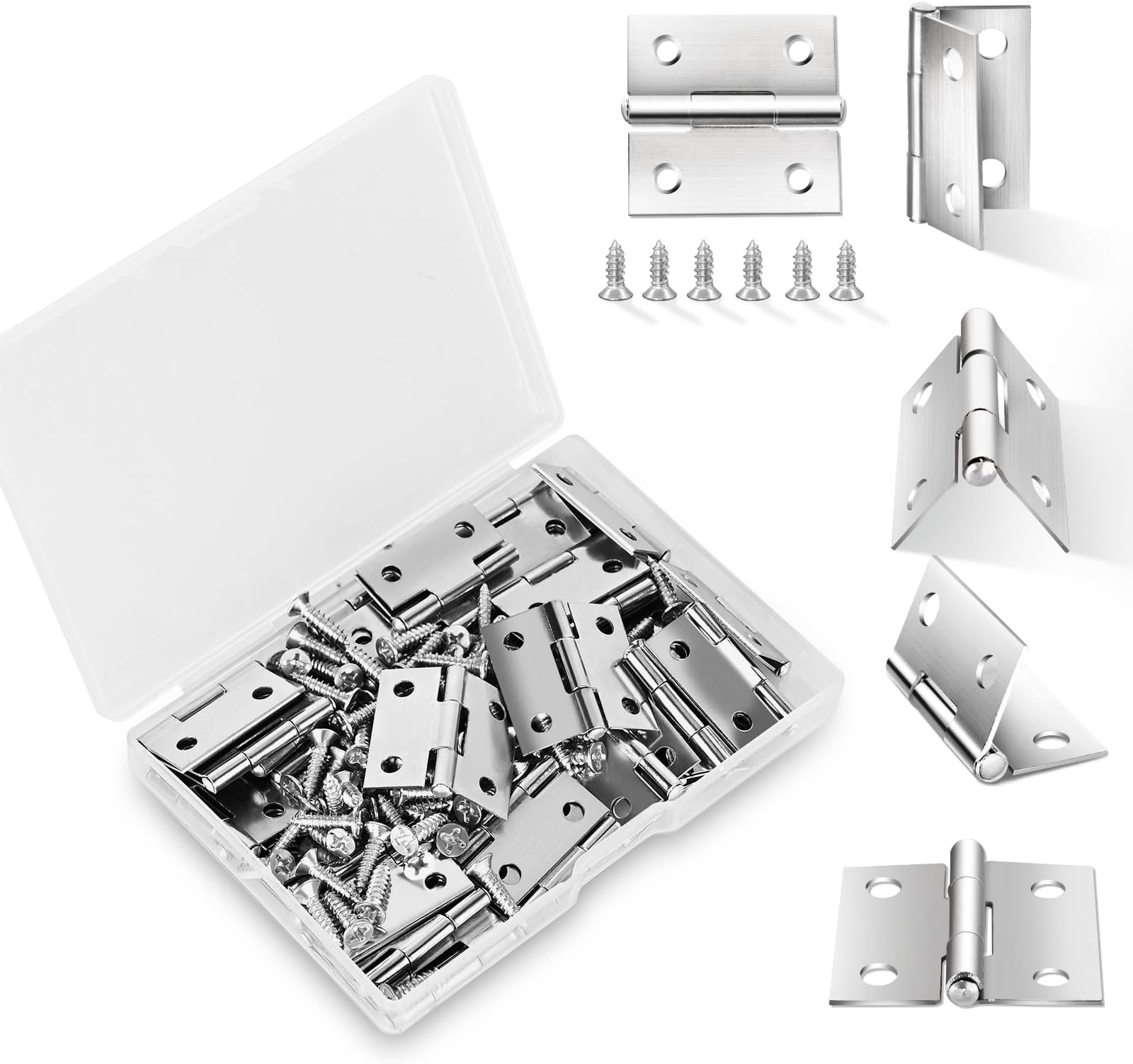 14 Sets Small Hinges with Screws, Stainless Steel Jewelry Box Hardware Hinges Silver, 1 Inch Mini Hinges for Wooden Box, Miniature Folding Butt Hinges, Small Hinge Metal