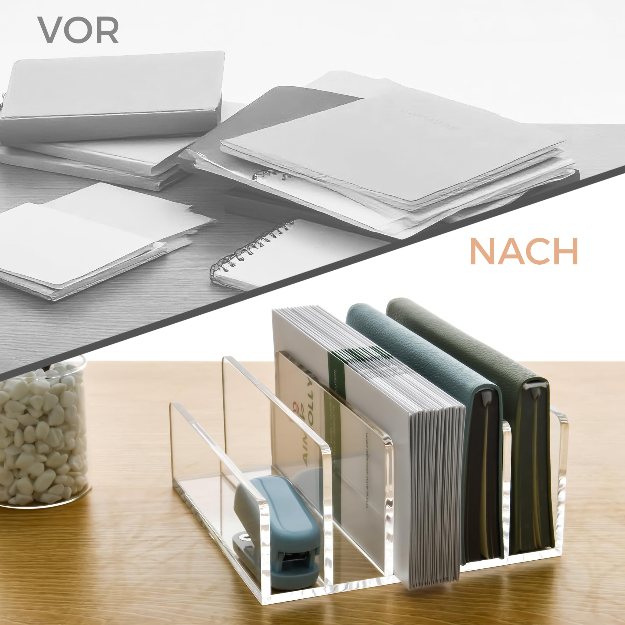Porta lettere in acrilico - 5 scomparti, trasparente e facile da pulire, organizer da scrivania/sistema di archiviazione per ufficio, famiglia, home office, scuola, A: 17,5 x 17 x 8 cm