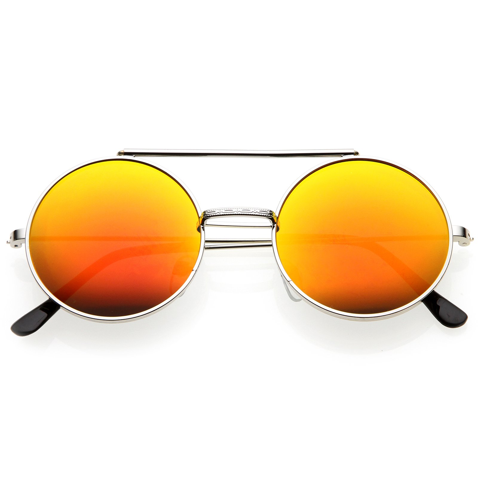 zeroUV - Mid Size Flip-Up Colored Mirror Lens Round Django Sunglasses 49mm