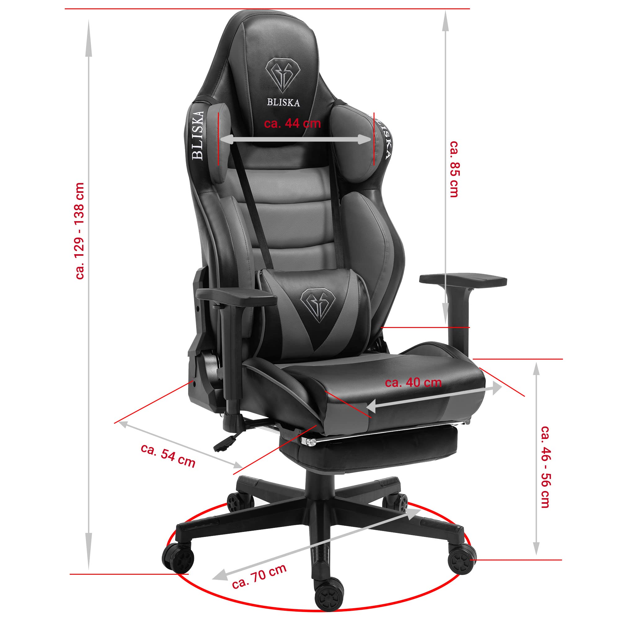 Sedia da gaming Chair Racing con seduta sportiva e braccioli ergonomici 4D, colore: grigio scuro/grigio chiaro