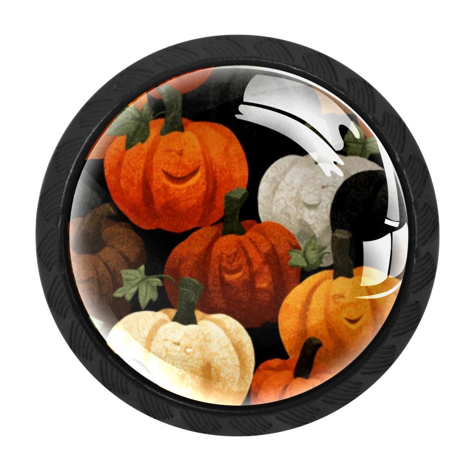 CHENZZZZ 4 Pack Black Halloween Pumpkins Pattern (2) Cabinet Pulls with Screws, Kitchen Cabinet Knobs Hardware
