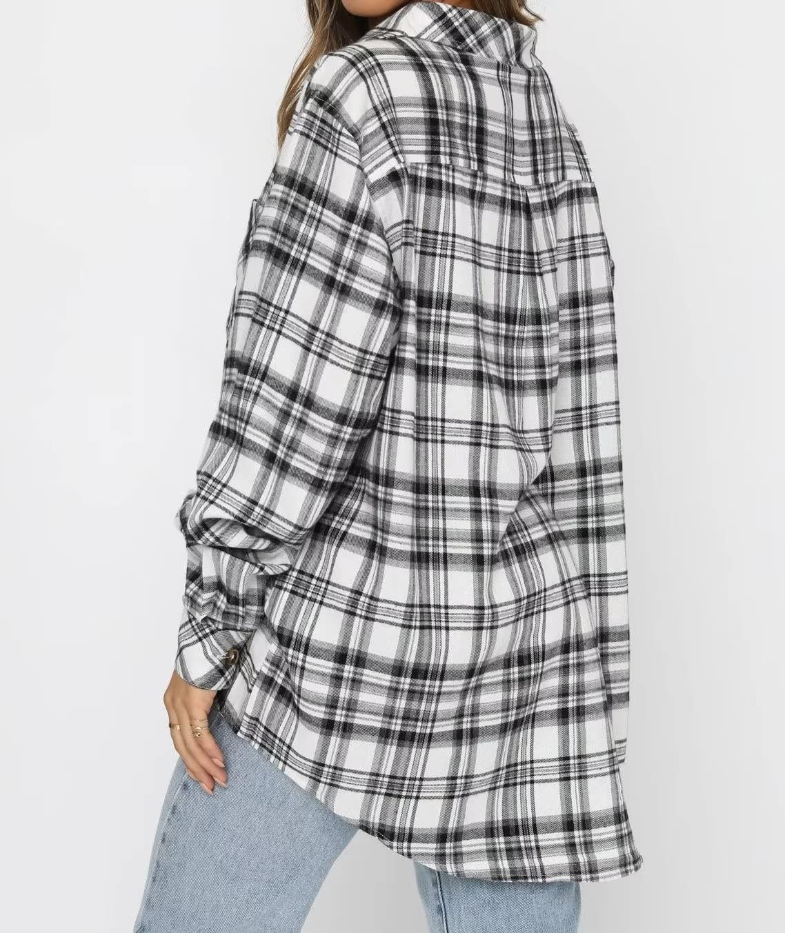 Lacozy Womens Buffalo Plaid Flannel Shirt Long Sleeve Collar Button Down Blouses Tops - Image 4