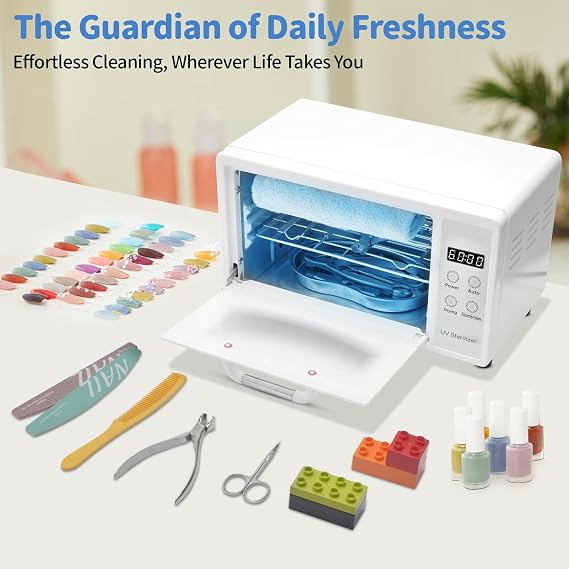CGBE Nail Tool Sterilizer: 10L Large Sterilizer for Nail Tools with Timer Setting, Multi-Functional UV Cleaning Cabinet for Nail Tools, Home Use, Barbers, Beauty Salons, and Spas
