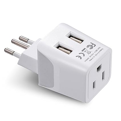 Brazil Travel Adapter Plug by Ceptics with Dual USB - USA Input - Type N - Ultra Compact - Perfect for Cell Phones, Laptop, Camera Chargers, iWatch and More (CTU-11C)