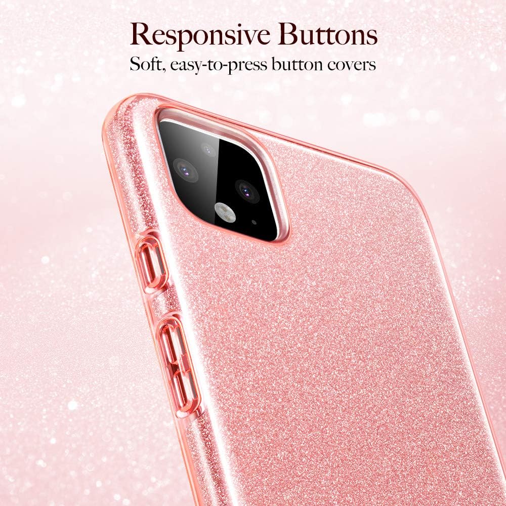 ESR Makeup Glitter Case Compatible for The Pixel 4, Glitter Sparkle Bling Case Protective Cover [Three Layer][Supports Wireless Charging] for The Google Pixel 4 (2019), Rose Gold