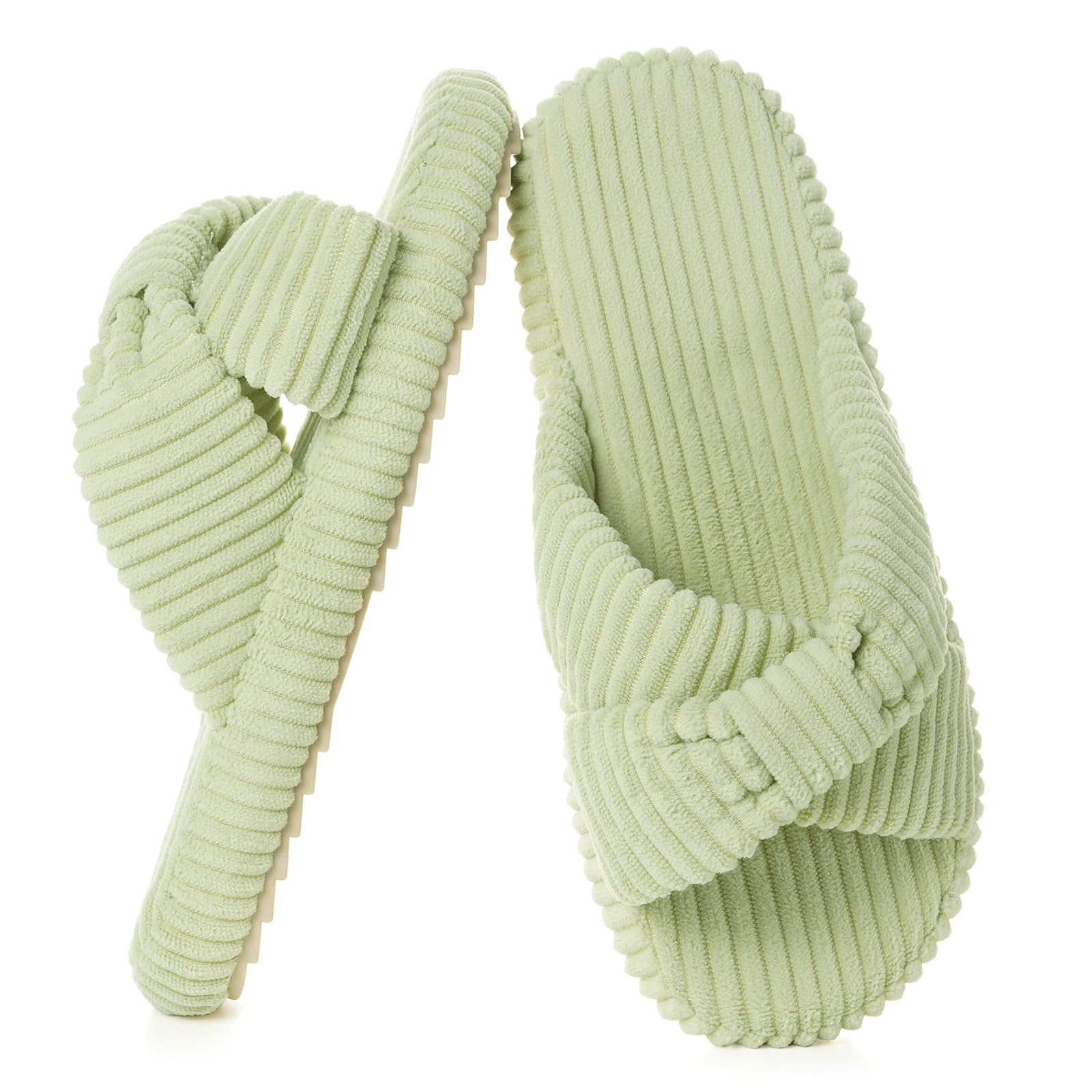 Eagsouni Pantoufles Femme Large Mousse à Mémoire Chaussons Confortable Cord Bandes Croisées Bout Ouvert Chaussures Antidérapantes Slippers