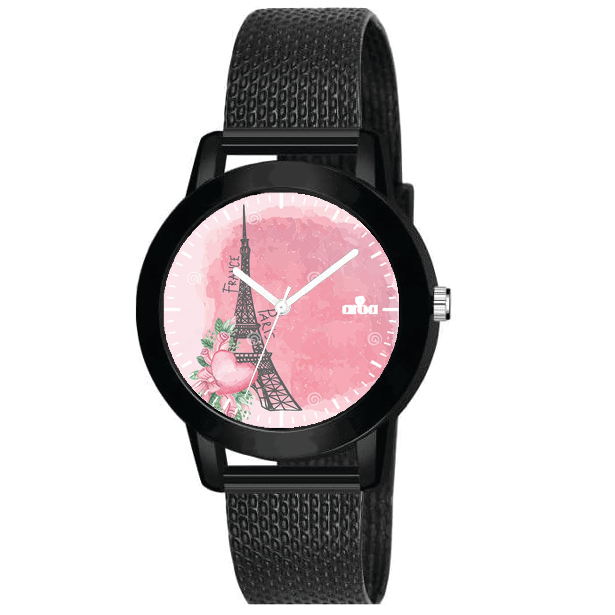 AROA Watch for Womens with Symbol of Love Eiffle Tower Paris Model :505In Black Metal Type Rubber Analog Watch Pink Dial for Women Stylish Watch for Girls (B0C4HJZQRY) Amazon Price History, Amazon Price Tracker