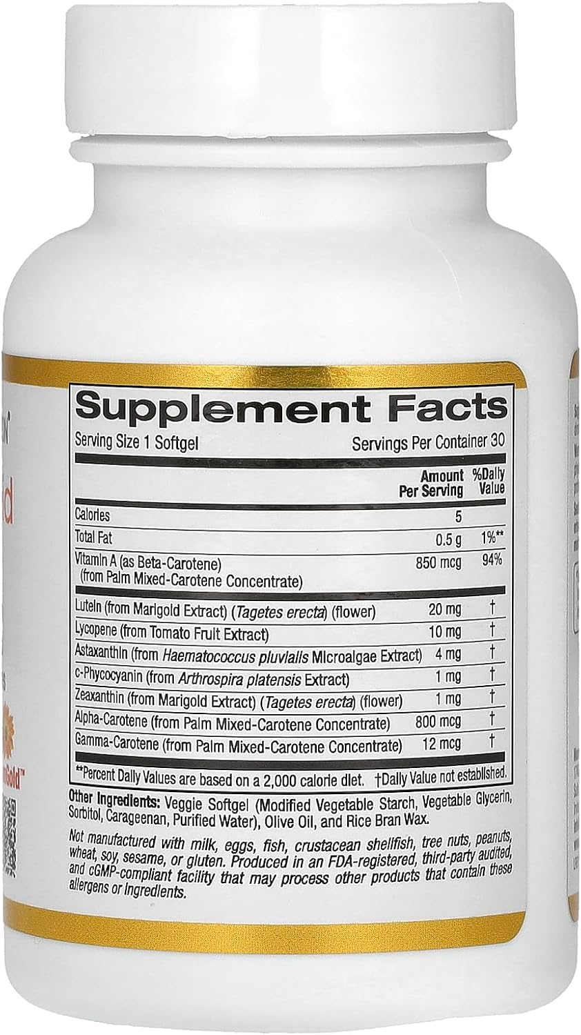 California Gold Nutrition Astaxanthin Carotenoid Complex, Lutein, Lycopene, Astaxanthin, 30 Veggie Softgels