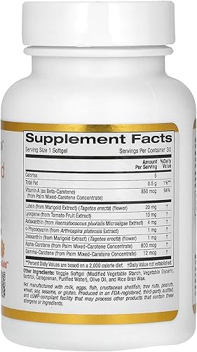 Miniatura 2 de California Gold Nutrition AstaCarotenoid Lutein Lycopene Astaxanthin Complex Support Eye Heart Health 30 Veggie Softgels
