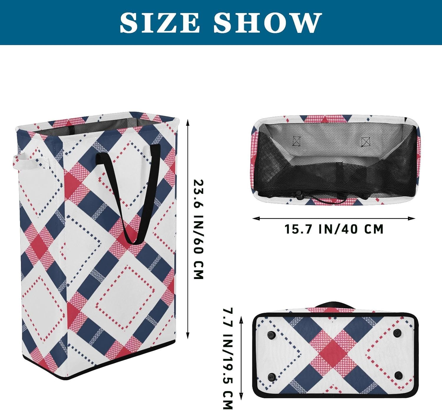 Blue Red Lines Buffalo Laundry Can with Handles Laundry Room Baskets Stand up Boys and Girls Clothes Hampers for Closet cesto ropa sucia