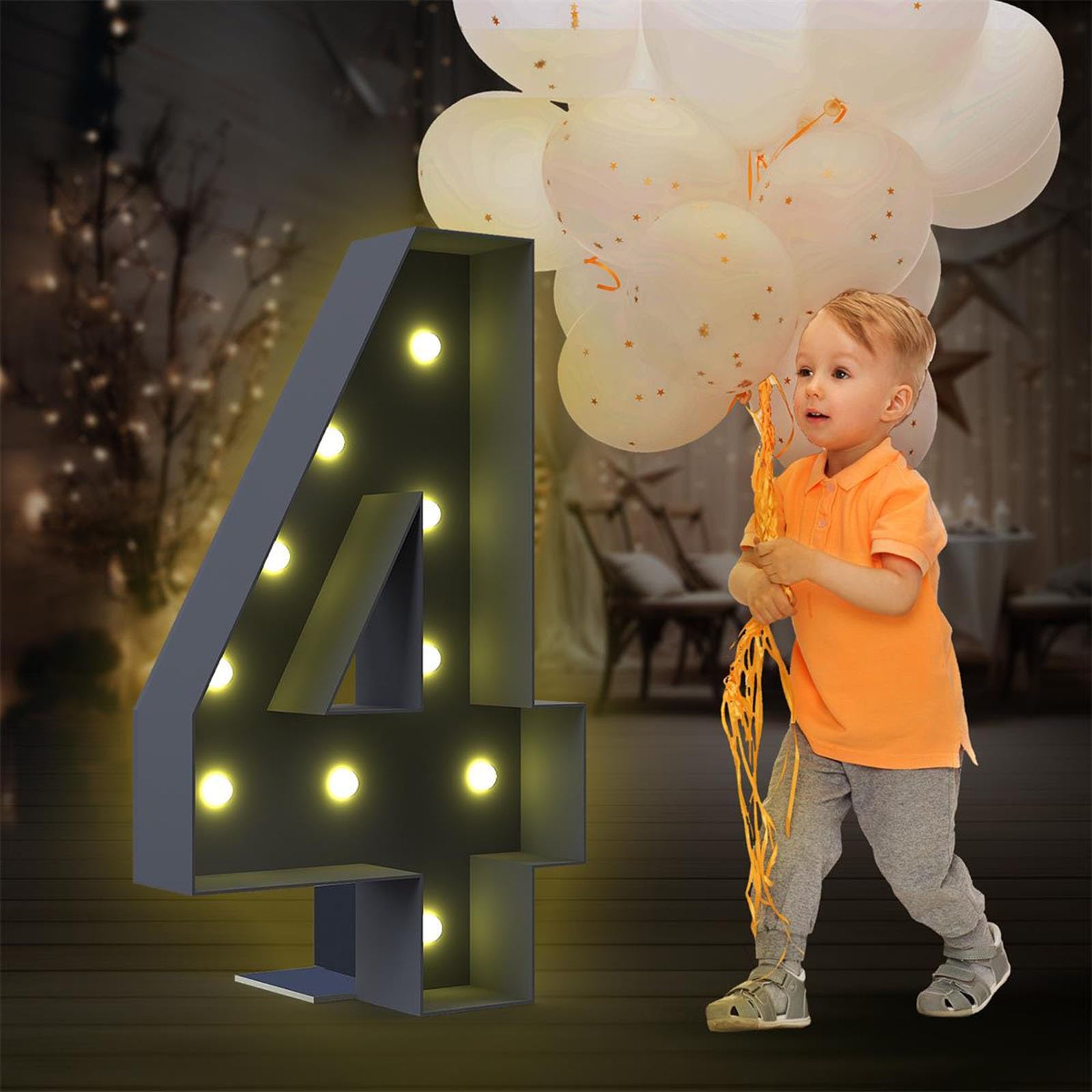 4FT Marquee Light Up Numbers LED Large Lighted Marquee Numbers Pre-Cut Frame Mosaic Numbers for 20th 50th 16nd Birthday Anniversary Wedding Party DIY Decoration ( Color : Black , Size : Number 4 )