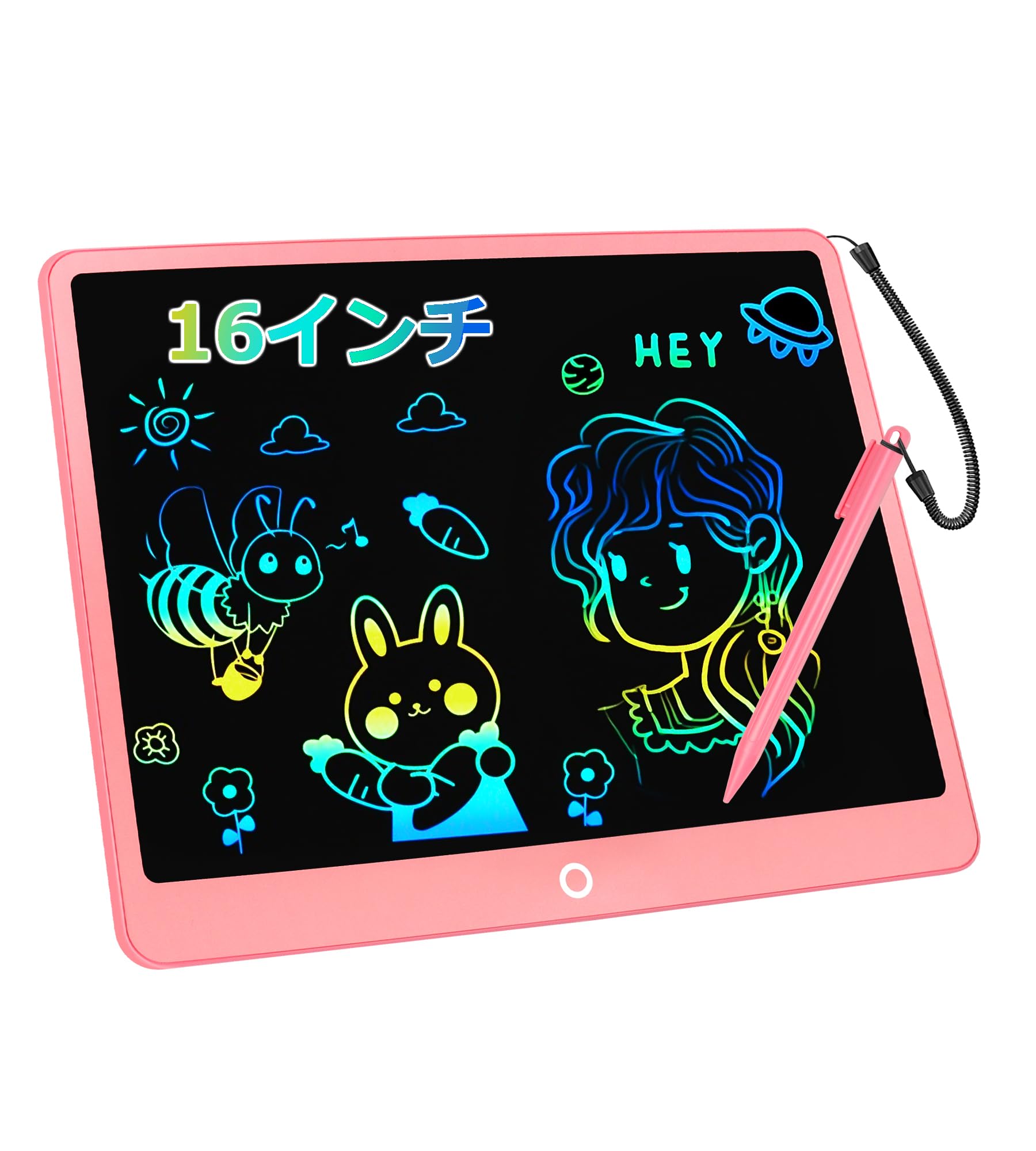 電子メモパッド 16インチ なカラフルな落書きドローイングパッド お絵描きボード デジタルメモ 高輝度 書いて消せるボードお絵かきボード 筆談ボード 電池交換可能 LCD電子メモ帳 手書きパッド 伝言ボード 家族の掲示板/ビジネスのメモ/仕事のプラン/子供のお絵かき/学習の下書き/誕生日/人気ギフト (ピンク)