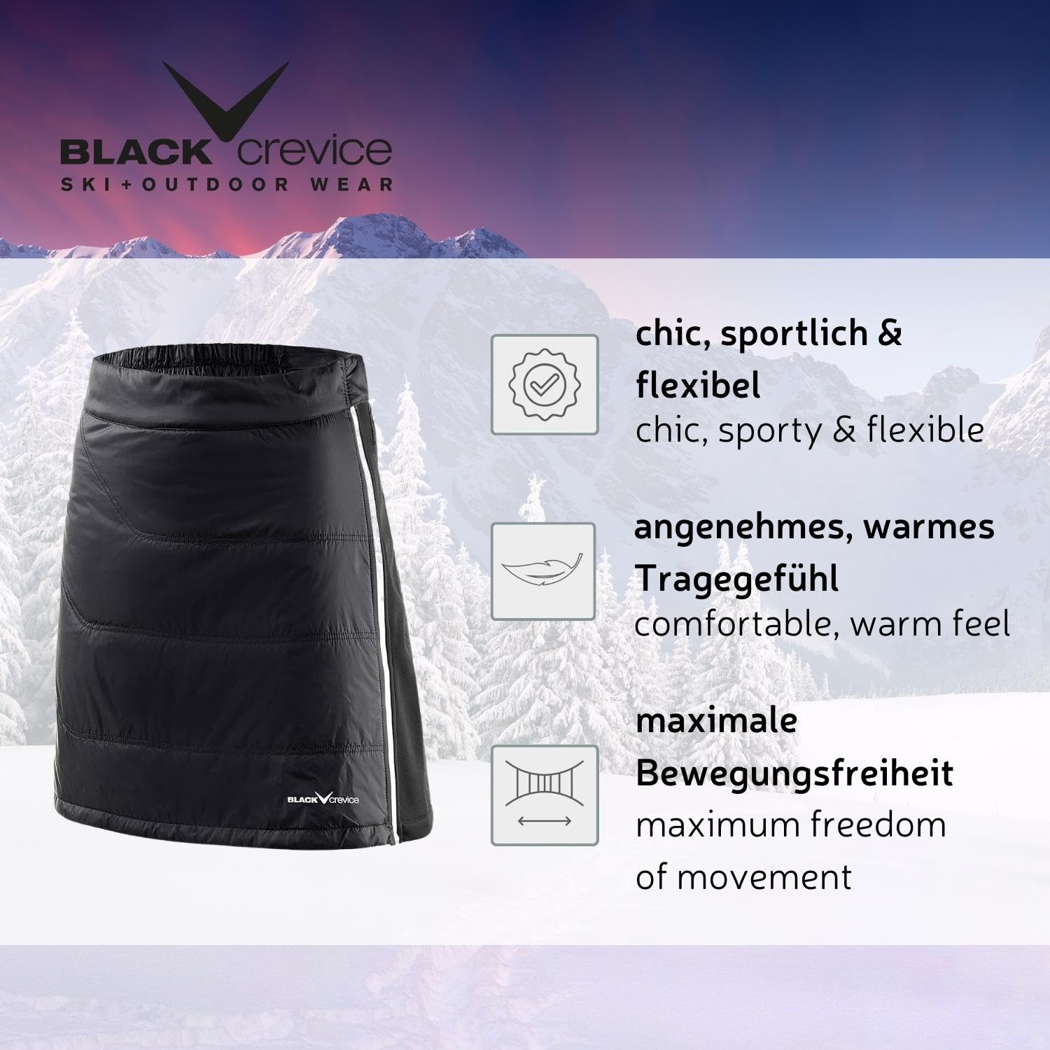 Black Crevice Damen Skirock Jupe de Ski Femme