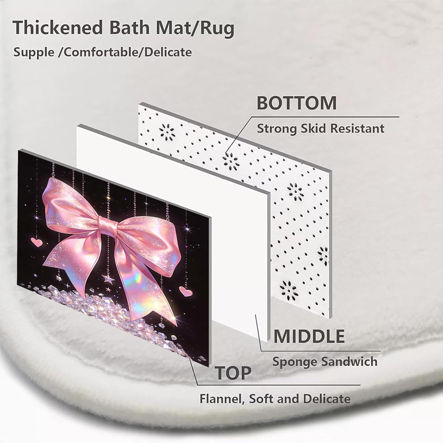 AZHM 4Pcs Pink Shower Curtain Set Cute Bow Shower Curtains for Bathroom Shining Diamonds Aesthetic Bathroom Sets with Curtain and Rugs and Accessories