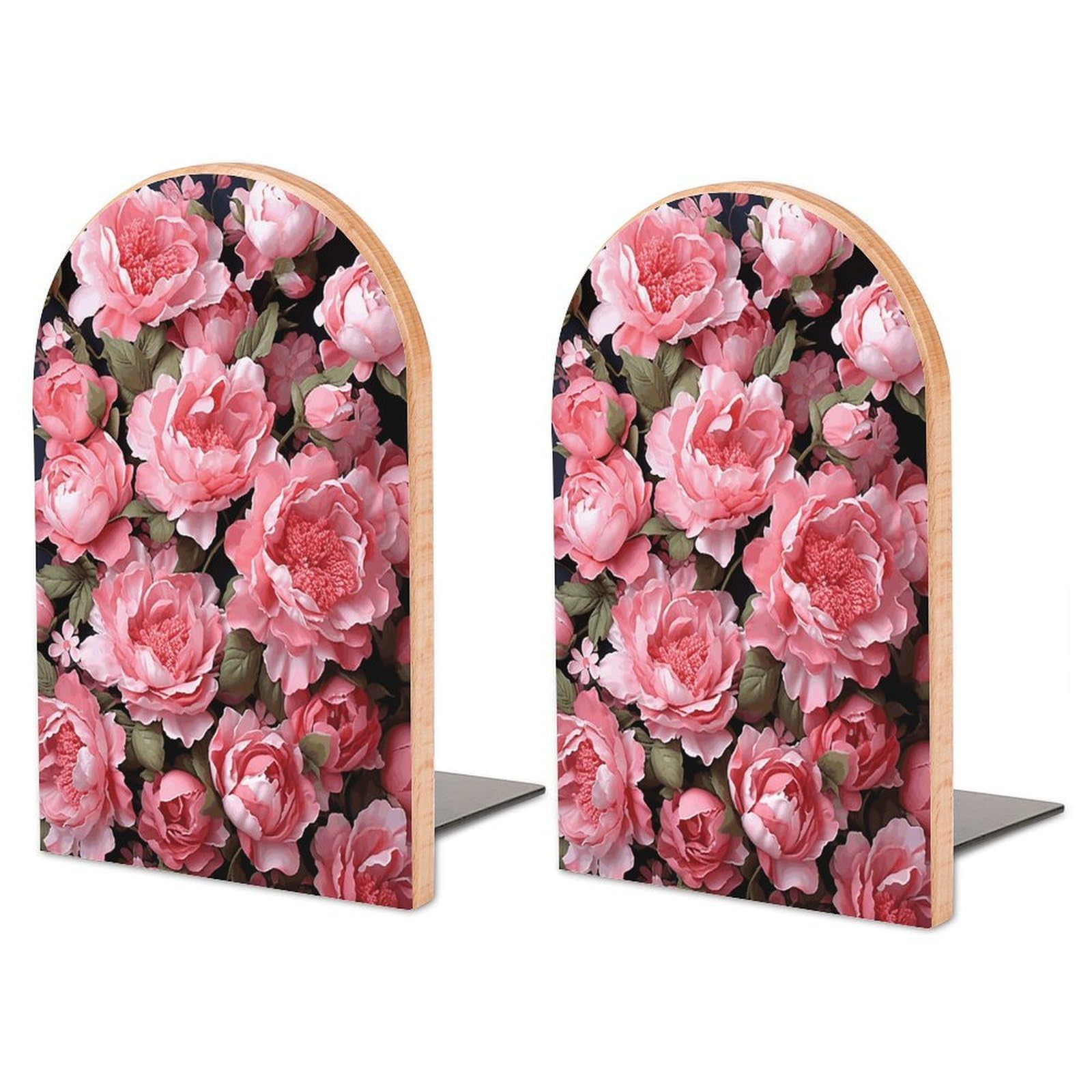 Serre-livres réglable en bois motif pivoine pour étagère