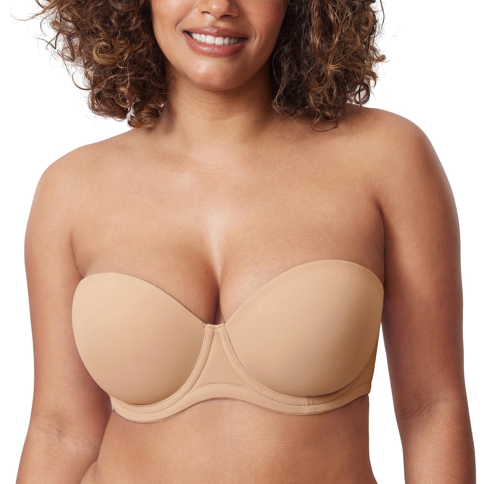 Delimira Women's Warm Beige Strapless Bra Push Up For Bigger Bust Multiway Underwire Smooth Bandeau Bra 36E