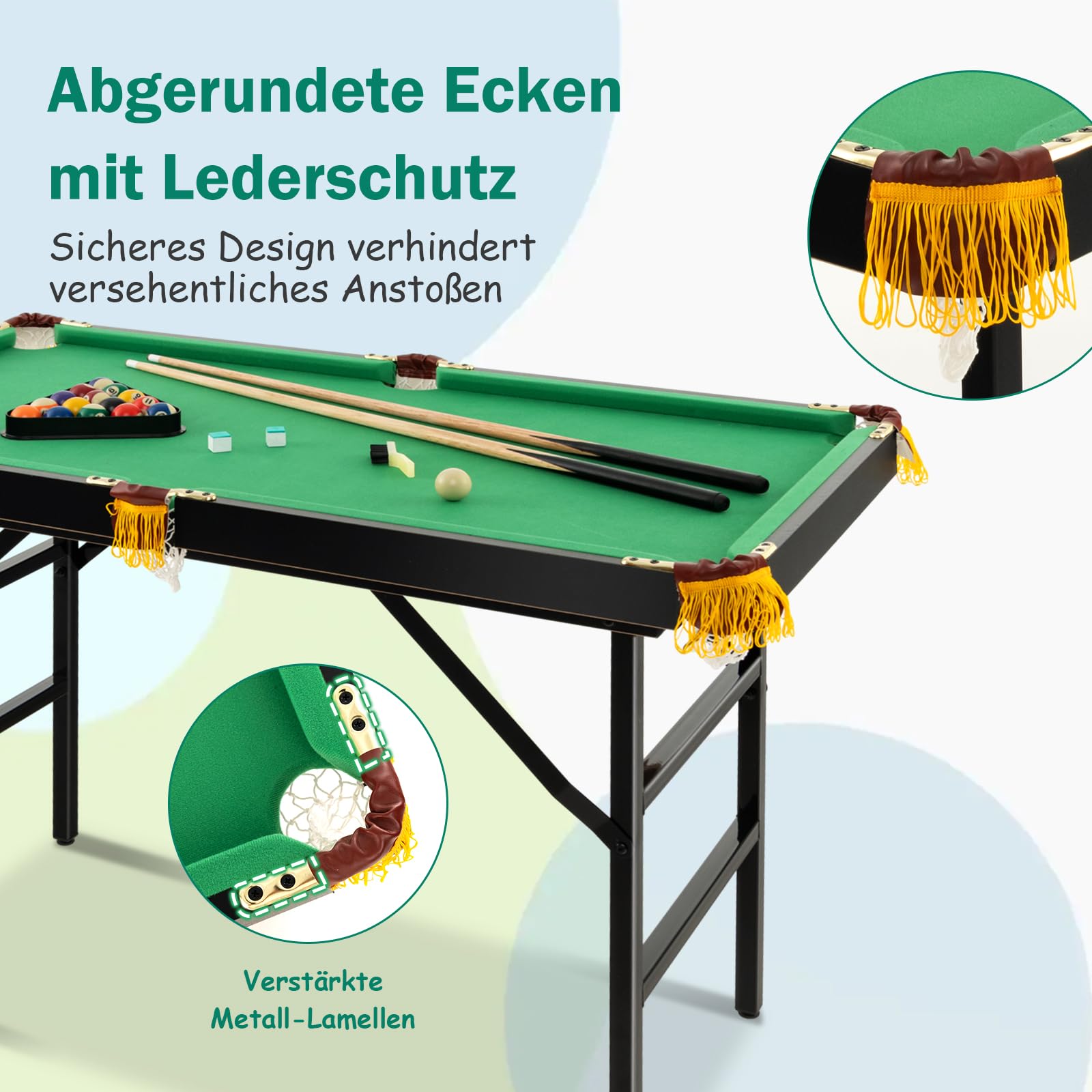 GOPLUS klappbarer Billardtisch, Billiard Tisch mit Zubehör, Snookertisch mit 16 Kugeln, 2 Queues, 2 Kreide, Bürste und Dreieck, Tischspiel für Kinder & Erwachsene, 122 x 64 x 78 cm