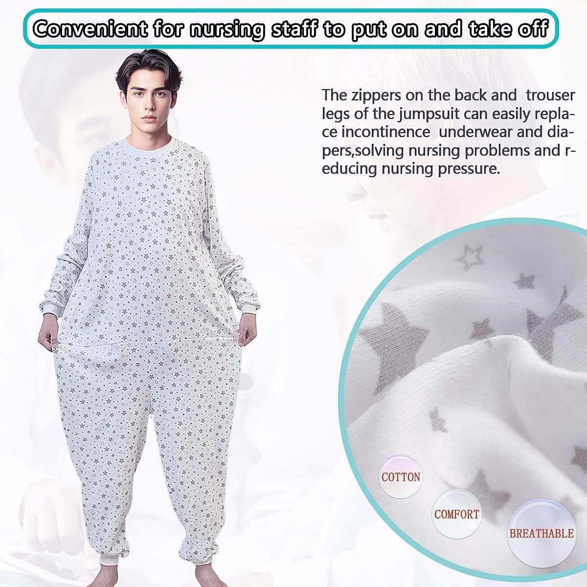 Unisex Anti-Strip Jumpsuit with Back and Leg Zipper,Suitable for,Seniors,Alzheimer’s,Incontinence Care,Dementia - Image 2